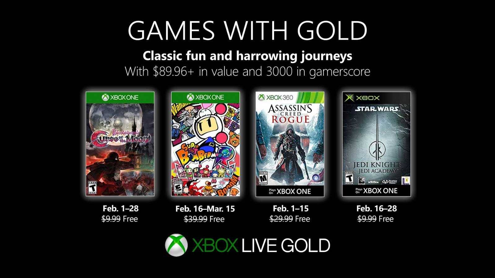 Juegos gratis de febrero de 2019 en Xbox Live Gold